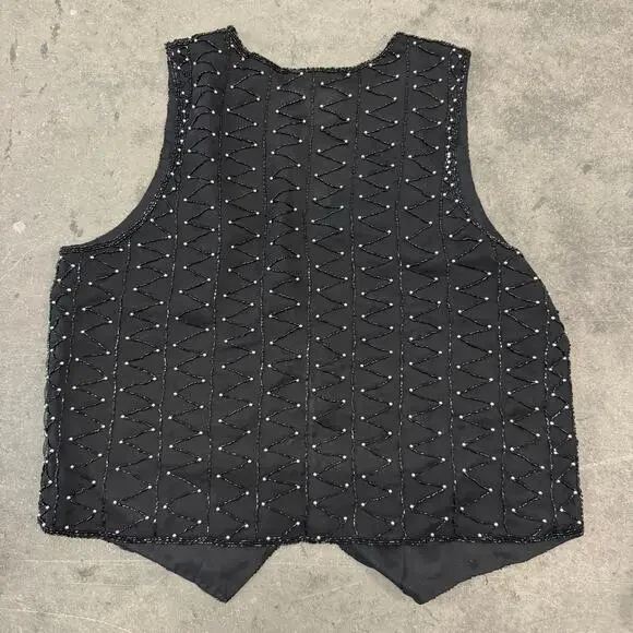 Vintage Y2K 90's Silk Embellished Sequin Beaded Black Vest Women's Small - Picture 3 of 6